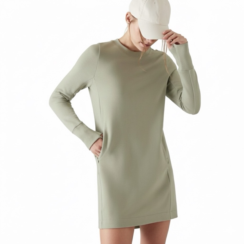 Athleta Coaster Luxe Dress XXS Fits Like Small Oversized Sage Green NWOT Soft
